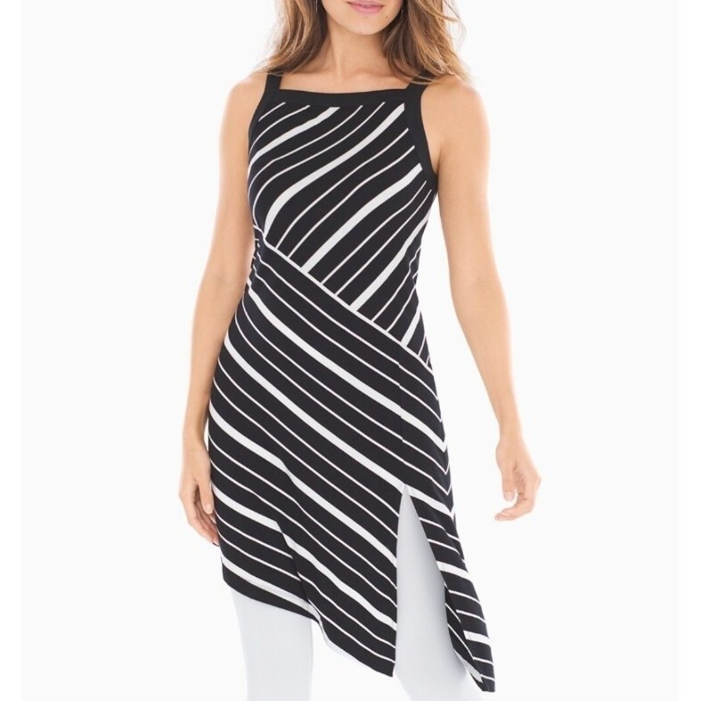 NWT Soma Black White Stripe Asymmetrical Sleeveless Tunic Dress Size Large